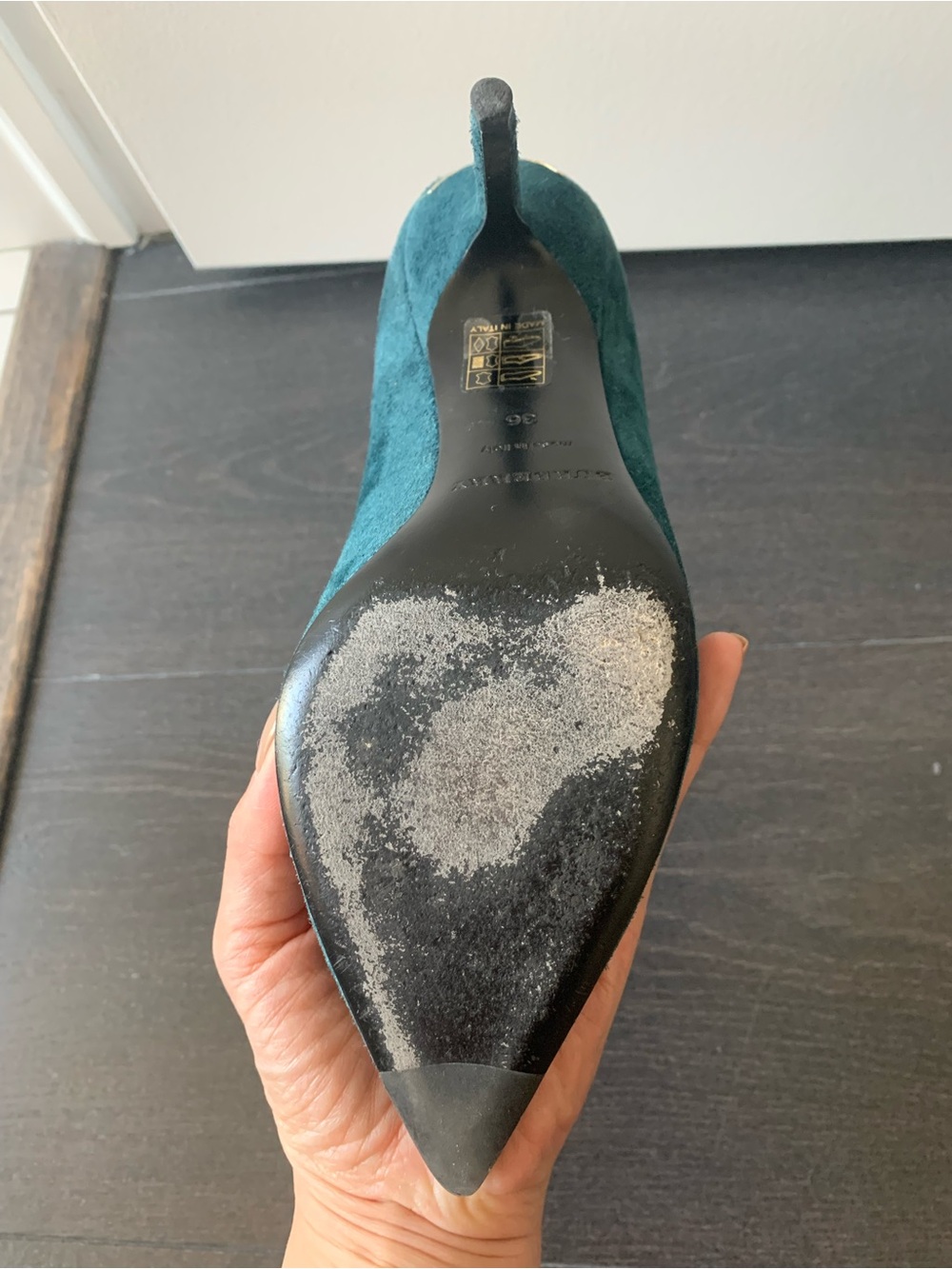 Burberry Teal Suede Pointed-Toe Pumps - Picture 2 of 4